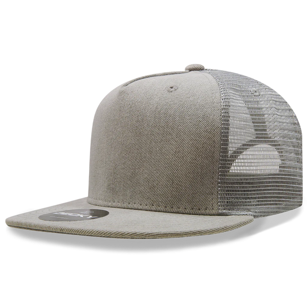 Decky 1082 5 Panel Denim Trucker Hat, Flat Bill Mesh Back Cap