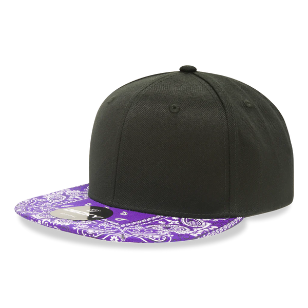 Decky 1093 Bandanna Bill Snapback Hat, 6 Panel Paisley Flat Bill Cap