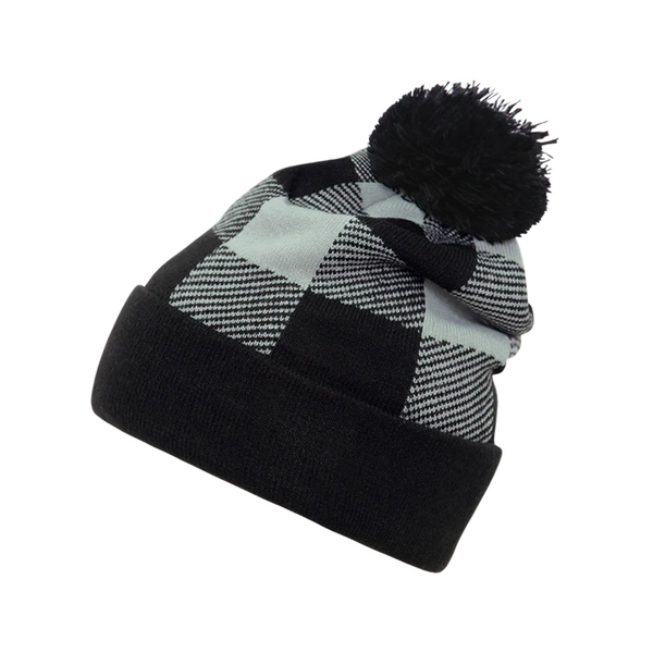 Buffalo Plaid Pom Beanie, Knit Cap - Decky 8028