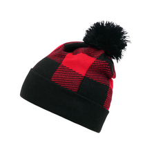 Buffalo Plaid Pom Beanie, Knit Cap - Decky 8028