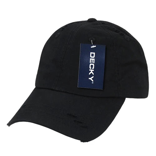 Decky 959 - 6 Panel Low Profile Relaxed Vintage Dad Hat, Distressed Dad Cap