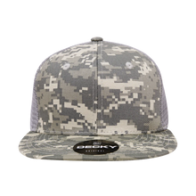 Decky 1055 - Camo Flat Bill Trucker Hat, Camouflage 6 Panel Trucker Cap