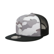 Decky 1055 - Camo Flat Bill Trucker Hat, Camouflage 6 Panel Trucker Cap