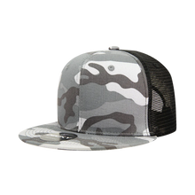 Decky 1055 - Camo Flat Bill Trucker Hat, Camouflage 6 Panel Trucker Cap