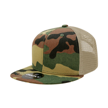 Decky 1055 - Camo Flat Bill Trucker Hat, Camouflage 6 Panel Trucker Cap