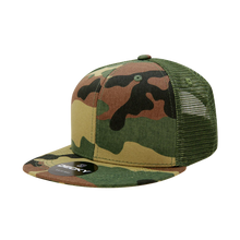 Decky 1055 - Camo Flat Bill Trucker Hat, Camouflage 6 Panel Trucker Cap