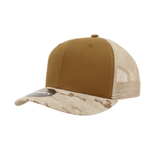 Decky 1054 - Camo Curve Bill Trucker Hat, 6 Panel Camo Trucker Cap