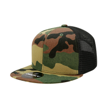 Decky 1055 - Camo Flat Bill Trucker Hat, Camouflage 6 Panel Trucker Cap