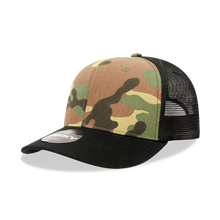 Decky 1054 - Camo Curve Bill Trucker Hat, 6 Panel Camo Trucker Cap