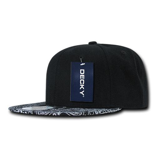 Decky 1093 Bandanna Bill Snapback Hat, 6 Panel Paisley Flat Bill Cap