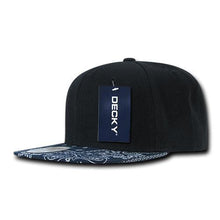 Decky 1093 Bandanna Bill Snapback Hat, 6 Panel Paisley Flat Bill Cap