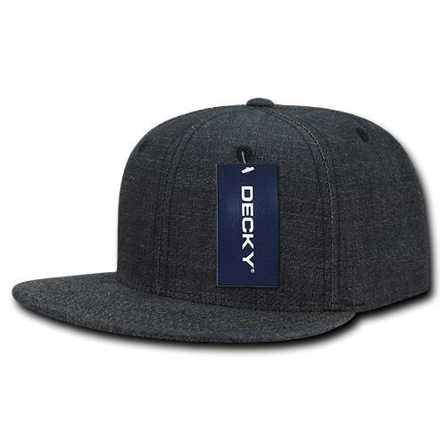 Decky 1094 Washed Denim Snapback Hat, 6 Panel Denim Flat Bill Cap