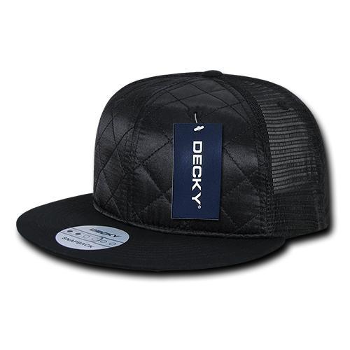 Decky 1141 - Quilted Flat Bill Trucker Cap, 6 Panel Snapback Hat